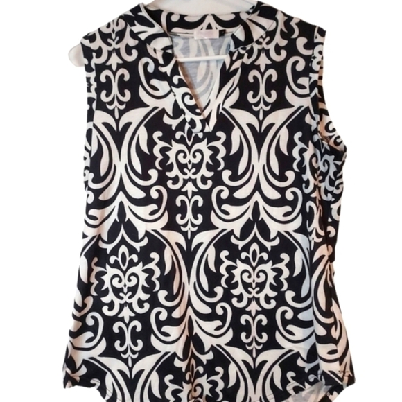 Halife black sleeveless summer white top blouse tunic sz L - Picture 2 of 8